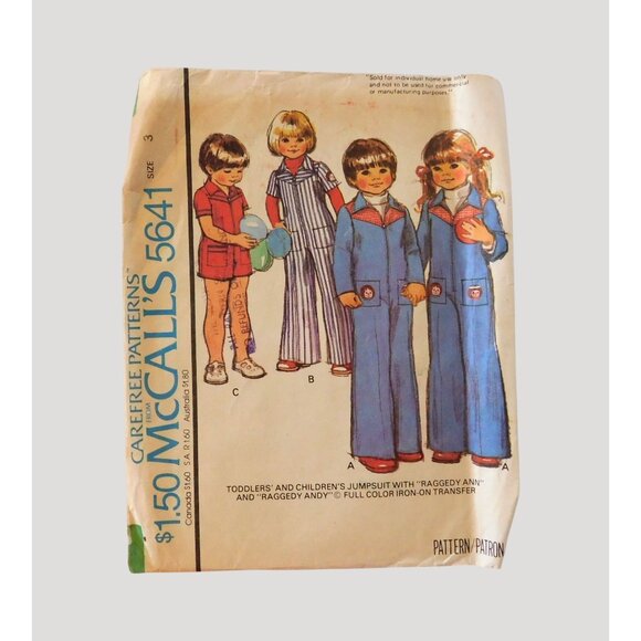 McCall's Other - McCalls 5641 Childrens Jumpsuit Vintage 1977 Sewing Pattern Size 3 Cut